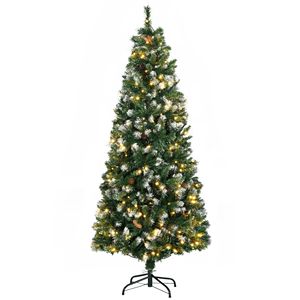 Albero di Natale Sottile Pre-Illuminato da 210 cm con 250 LED Bianchi Caldi, Rami Verdeverdi Effetto Neve, Apertura Automatica, Versione Pieghevole da 180 cm, Decorazioni - Product Image 1