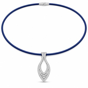 18K White Gold Lab Grown Diamond Double Marquise Pendant Blue Rubber Cord <b>Necklace</b> IGI Certified Custom Luxury - Product Image 1