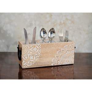 Elegante Portacubiertos de Madera Maciza para la Mesa del Comedor con Múltiples Secciones para Guardar Cucharas, Tenedores y Cuchillos - Product Image 2