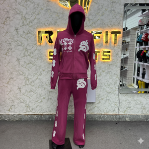 ชุดวอร์มมีฮู้ดสีน้ำเงินแบบ unisex ผ้าฝ้ายขายาว เสื้อและกางเกงลำลองสำหรับฤดูใบไม้ร่วง พร้อมลายพิมพ์สีขาว - Product Image 3