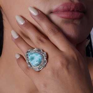 Anillo de Plata Larimar, Anillo de Plata de Ley 925, Plata de Ley 925 Sólida - Product Image 2
