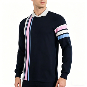 Custom Style And Logo ODM Fashionable Slim Fit Full <b>Sleeve</b> <b>Polo</b> <b>Shirt</b> Classic Color Block Black Full <b>Sleeve</b> <b>Polo</b> <b>Shirt</b> for <b>Men</b> - Product Image 1