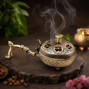 Hand-Made Brass <b>Incense</b> <b>Burner</b> With Carved Vent Design For Religious Use <b>Chinese</b> Style Aromatic Smoke Diffuser - Product Image 1