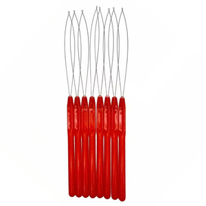 Wholesale Red Handle Micro Links Beads Loop <b>Needle</b> Extension Wire <b>Threader</b> Pulling Hook Stylist Hairdressing Tools - Product Image 1