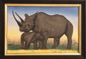 African Wildlife Mother & Baby Rhino Wooden <b>Frame</b> Wall Art Painting High-detail Textured Animal <b>Canvas</b> Print <b>For</b> Home Decor - Product Image 3
