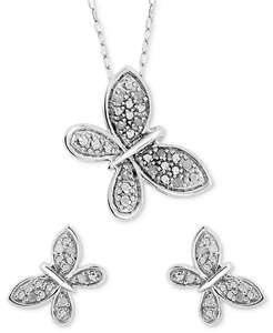 2-Pc. Set collana con ciondolo a farfalla di diamanti e orecchini coordinati (1/6 ct. T. w.) in argento Sterling | Macacy's - Product Image 1