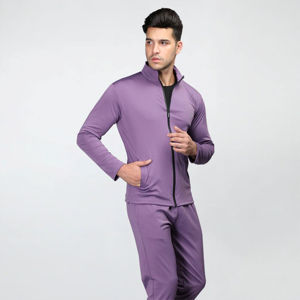Survêtement violet personnalisé pour homme, manches longues, décontracté, pour l'automne, avec poches latérales, coupe classique, couleur unie, 100% polyester - Product Image 1