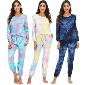 Women <b>Tie</b> <b>Dye</b> Cotton Pajama <b>Set</b> Full Sleeve Crew Neck Loose Fit Two Piece Tracksuit With Drawstring And Side Pockets Spring Wear - Product Image 1