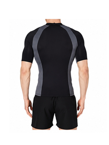 Haut de bain à manches courtes pour homme, personnalisé avec logo, de qualité supérieure, à blocs de couleur, séchage rapide, noir, gris, rouge, écologique - Product Image 5