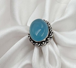 Natural Sky Blue Chalcedony Oval <b>Ring</b> Silver Plated Vintage Statement Gemstone <b>Ring</b> Handmade <b>Adjustable</b> <b>Ring</b> for Women - Product Image 2