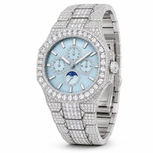 Luxury Women's Diamond Watch Stainless Steel Band Analog Mechanical <b>Chronograph</b> Round Case Blue Dial - Product Image 6
