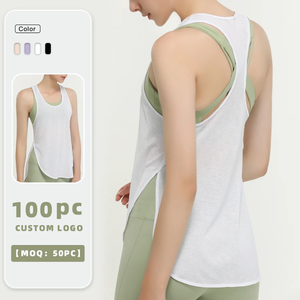 Camiseta de Yoga Personalizada para Niñas, sin Mangas, Cuello Redondo, Bajo Curvo, Corte Lateral, Larga, de Spandex/Poliéster con Elasticidad en Cuatro Direcciones - Product Image 3