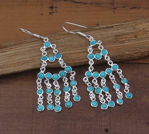 Trendy Turquoise Zircon 925 Sterling <b>Silver</b> Link <b>Chain</b> Drop <b>Earrings</b> Boho Wedding Luxury Fashion Jewelry - Product Image 2