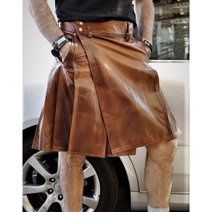 <b>Brown</b> Cowhide Leather Kilt For Men's - Product Image 1