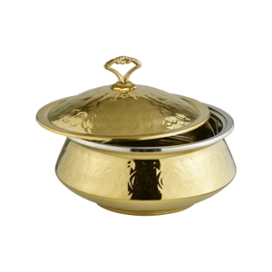 Gold Finish Stainless Steel Chafing Dish with Lid Round Buffet <b>Server</b> Polished <b>Food</b> Warmer for Catering - Product Image 2