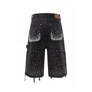 Shorts de Mezclilla Negros para Hombre, Personalizados, de Alta Calidad, con Pedrería, Estilo Urbano, con Dobladillo Desgastado, Fabricados en Pakistán (OEM) - Product Image 2