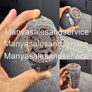 Montre à quartz pour homme avec cadran en moissanite, boîtier en acier inoxydable, verre 38 mm, mouvement automatique, résistance à l'eau 10 bars, bracelet à fermoir - Product Image 2