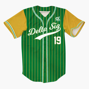 Camiseta de Béisbol Personalizada 2025 con Rayas Verdes, Mangas Doradas, Botones, Uniforme de Equipo, Nombre y Número Personalizados, Estilo Profesional, Venta al Por Mayor - Product Image 1