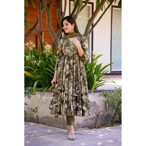 Caqui Verde Color ANARKALI TRAJE SET 3-PAR CÓDIGO/ - Product Image 3