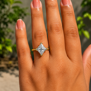 Anillos de Compromiso y Matrimonio de Oro de 14K con Diamante Cultivado en Laboratorio de Corte Princesa de 1.00ct-5.00ct, 8 Puntas, Certificado IGI, para Mujer - Product Image 2