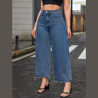 Pantalon en jean bleu élégant pour femme grande taille, coupe large, taille haute, décontracté, respirant, écologique, séchage rapide, coupe ample, brodé