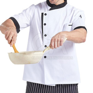 Catering Chef <b>Jacket</b> 100% Polyester Knitted Durable <b>Short</b> <b>Sleeve</b> Kitchen Workwear Double Row Button Closure Restaurant Hotel - Product Image 2