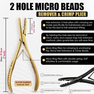 Kit d'outils professionnels en acier inoxydable pour extensions de cheveux, pour usage en salon, avec pinces à micro-anneaux à forte tenue, peigne, aiguille, boucle - Product Image 2