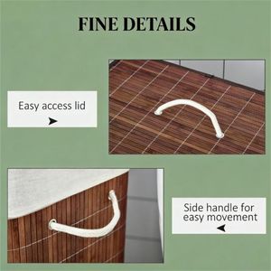 Cesto per Bucato Pieghevole in Bambù Marrone - Product Image 2