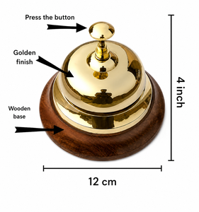 Campana de Mesa de Latón con Base de Madera de 4 Pulgadas, Elegante Campana Náutica para Oficina y Hotel, Campana Marítima para Iglesia y Escuela, Sonido Claro - Product Image 2