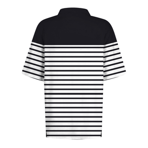 Camiseta Polo de Manga Corta a Rayas Marrón y Blanco para Mujer, Informal, Transpirable, Tejida, Corte Regular, Cuello Camisero - Product Image 4