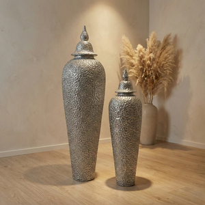 Modern Home Decor Metal Glass <b>Floor</b> Vase Pair Luxury Design Lids Customized Colors Wedding Centerpiece Entryway High-End Tall - Product Image 4