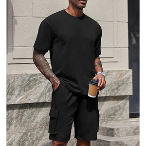 Custom Mens <b>Set</b> Manufacturer Cotton Cargo Shorts T Shirt 2 Piece Casual OEM Private Label Bulk - Product Image 3
