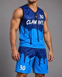 Conjunto de Uniforme de Baloncesto para Hombre Claw Intl, Diseño Blue Drip Print 30, Transpirable, de Poliéster - Product Image 4