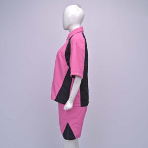 Survêtement sportif unisexe rose et noir à blocs de couleur, manches courtes, fermeture éclair sur le devant, séchage rapide, léger, en polyester, pour adultes, été, taille régulière - Product Image 4