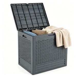 Contenitore da Esterno per Terrazzo da 25 Galloni, Impermeabile in PP Effetto Rattan, Organizzatore da Patio con Chiusura e Funzioni Extra, Utilizzabile anche come Tavolino Laterale - Product Image 1