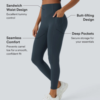 Leggings de Yoga para Mujer 2026 de Nylon y Spandex, Elásticos en Cuatro Direcciones, de Secado Rápido, Cintura Media, Color Liso, con Bolsillo