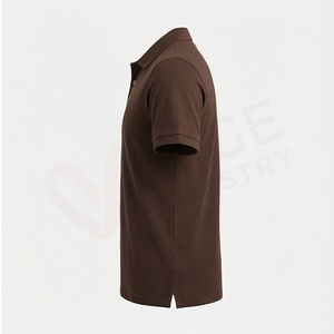 Polo en piqué de coton marron à manches courtes pour homme, coupe classique, anti-plis, design tricoté uni, décontracté - Product Image 3