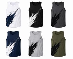 Débardeur blanc sans manches pour homme personnalisé avec imprimé brossé bleu marine, col rond, séchage rapide, coupe sportive, en polyester tricoté, faible MOQ - Product Image 6