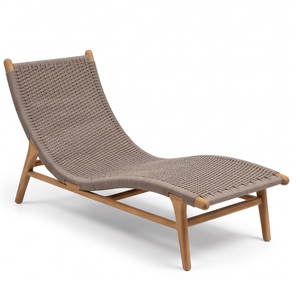 Chaise longue manuelle ergonomique en teck tressé sans accoudoirs pour extérieur, mobilier de villa et de bord de piscine - Product Image 3