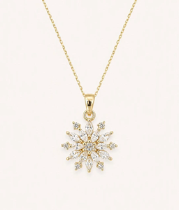 Collar con Colgante de Copo de Nieve, Chapado en Oro de 18K, Cristal de Estrás, Corte Marquesa, Engaste de Garras, Clásico para Uso Diario de Mujer - Product Image 1