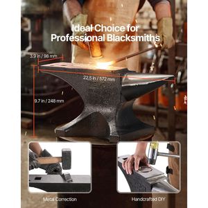 Incudine a corno singolo in acciaio fuso ad alta durezza 110 libbre, robusta, con corno arrotondato, per fabbri, con ampio piano di lavoro e supporto - Product Image 6