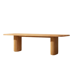 Coastal Fluted Outdoor Dining <b>Table</b> <b>Solid</b> Teak <b>Wood</b> Slatted <b>Top</b> Ribbed Pedestal Base Luxury Patio Hotel Garden Furniture - Product Image 6
