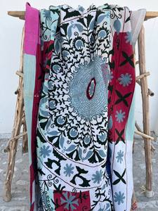 Vintage Style Cotton Kantha Suzani <b>Quilt</b> Handmade with Intricate Embroidered Patterns – Lightweight Bohemian <b>Bedding</b> Throw - Product Image 2