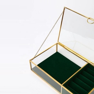 Luxury Quality Rectangular Metal Frame <b>Clear</b> Glass Jewelry Box with Green Velvet Interior for Display Case Jewelry <b>Container</b> Box - Product Image 3
