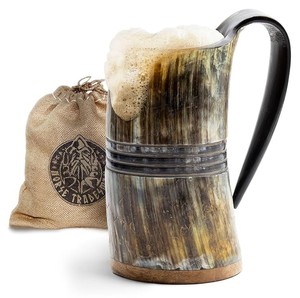 Chope à bière en corne de bœuf naturelle de qualité supérieure, faite à la main, article cadeau décoratif - Product Image 1