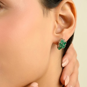 Wholesale 925 Silver Unique Cluster Design Genuine Oval Cut <b>Emerald</b> & Round Diamond <b>Stud</b> Earrings For Women's Daily Wear - Product Image 2
