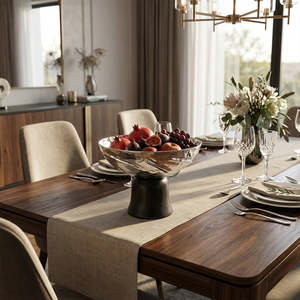 Bol en métal poli moderne et écologique avec base en noyer – Présentoir de table de luxe durable pour fruits, idéal pour les fêtes et la décoration du Ramadan - Product Image 1