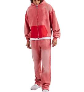 Chándal de invierno de alta calidad para hombre, personalizado, de algodón vintage con pedrería, efecto desgastado por el sol y lavado ácido, con cierre de cordón. - Product Image 6