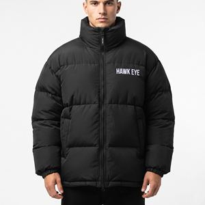 Veste matelassée noire pour homme, col montant, coupe-vent, épaisse et chaude, décontractée, avec fermeture éclair, coupe régulière, vente en gros - Product Image 5