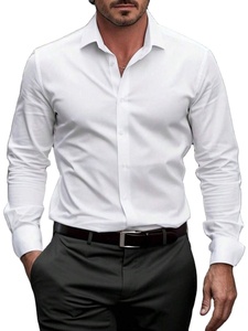 เสื้อเชิ้ตเดรสผู้ชายแขนยาวสีพื้นแบบกระดุมแถวเดียวสำหรับธุรกิจ เสื้อเชิ้ตผ้าฝ้ายแท้ 100% สำหรับผู้ชาย - Product Image 3